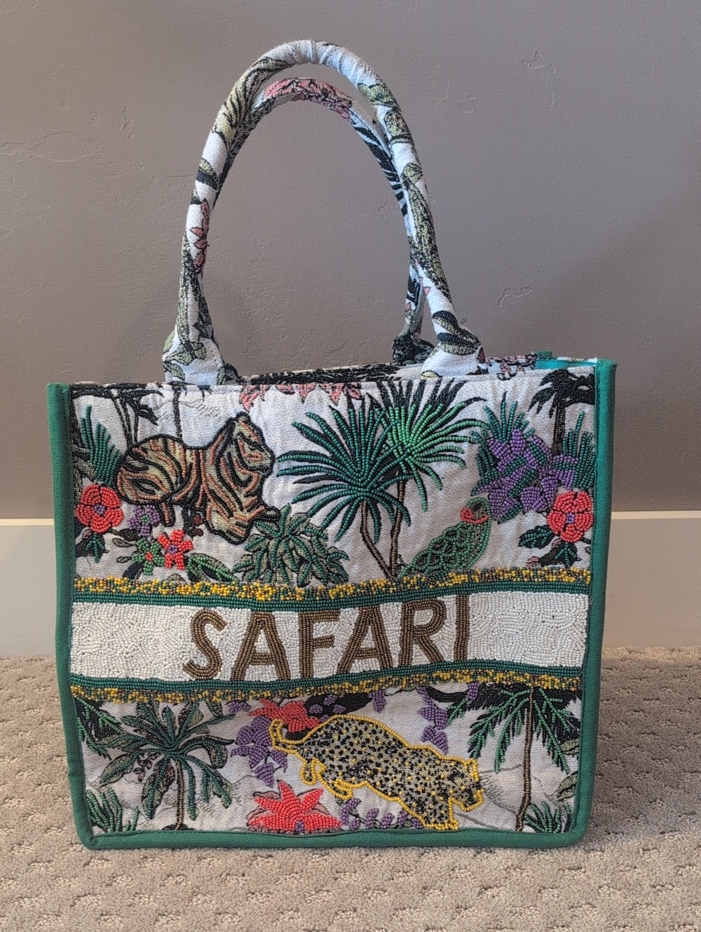 America And Beyond Safari Tote Bag Hand Beading Word Safari